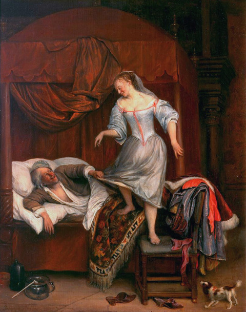 S.d. Couple in a bedroom by Jan Steen